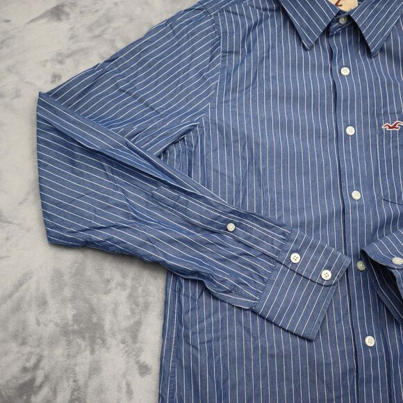 Hollister Button Up Shirt Mens Medium M Blue White Stripes Dress Preppy Work - Picture 10 of 16